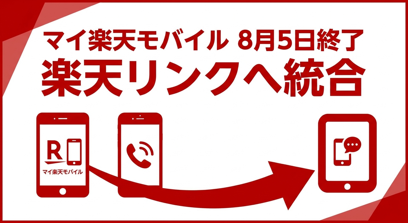 マイ楽天モバイル終了と楽天リンク統合を示す図解
