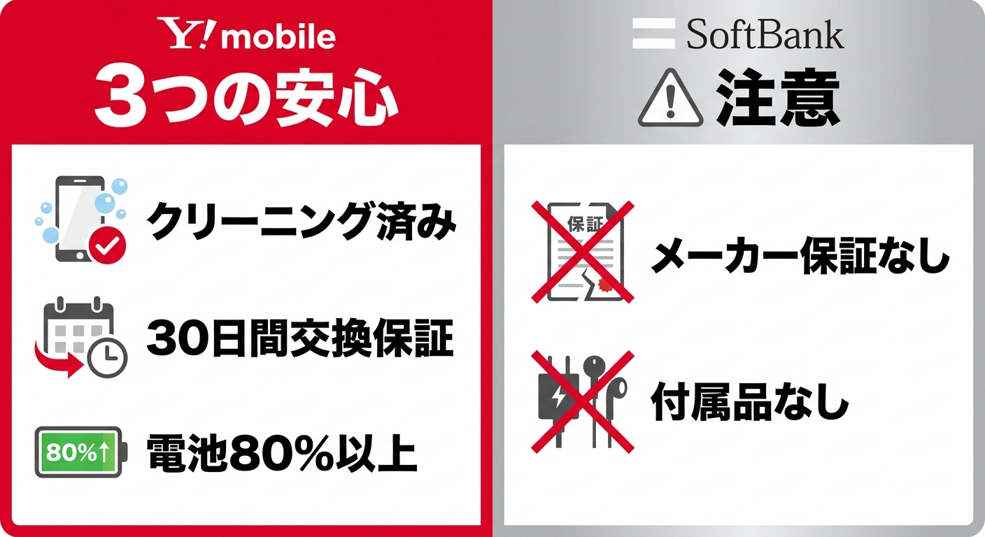 ソフトバンク認定中古品の3つの安心と注意点の図解
